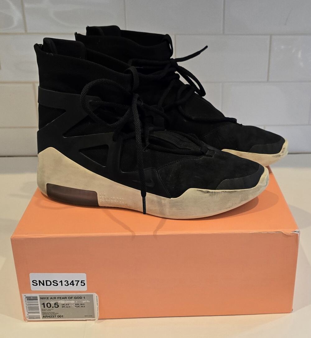 Nike Air Fear Of God 1 Black 2018 Size 10.5 Brand New AR4237-001